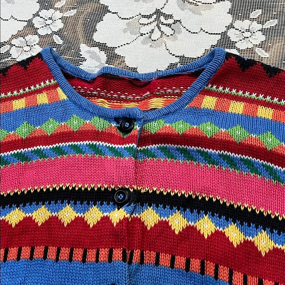 Vintage Susan Bristol multicolor stripe knit cardigan embroidered safari animals - Picture 4 of 8